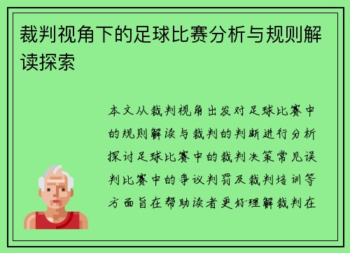 裁判视角下的足球比赛分析与规则解读探索